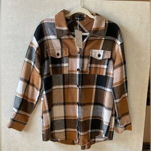 Automet Plaid Button-Up Shirt in Brown and Black. NWT Size S.